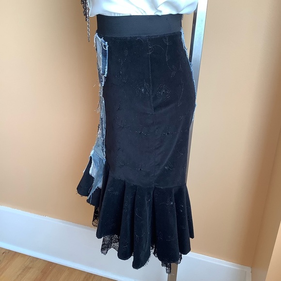 LOVEMATTERS Designer Black Corduroy & Patchwork Denim Skirt Size XS - Picture 5 of 16